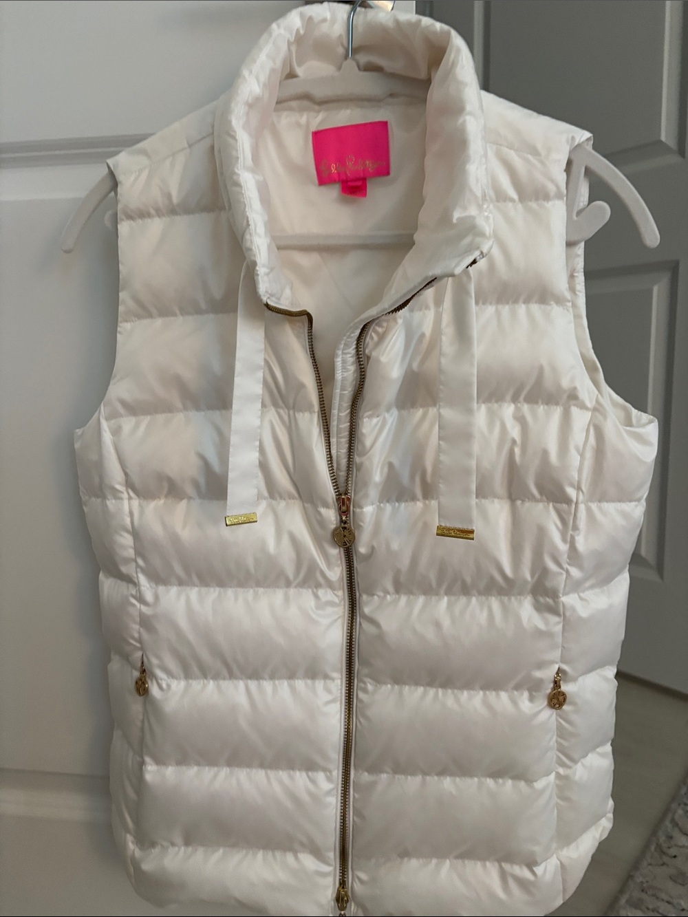 Lilly Pulitzer White Quilted Puffer Vest with Gold Hardware